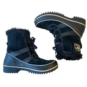Sorel Tivoli II Snow Boots Women’s 7 Black Waterproof Suede Winter Fur Lined